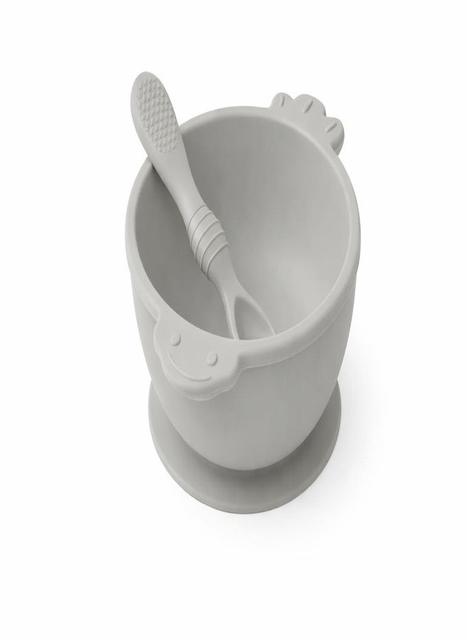 PRAJYA Silicone Baby Feeding Suction Bowl and Spoon, BPA Free Baby Feeding Bowl and Spoon Set for 6-12 Months, Soft Silicone Spoon for Self Feeding, Non-Slip Strong Suction Base (Gray) - Image 1