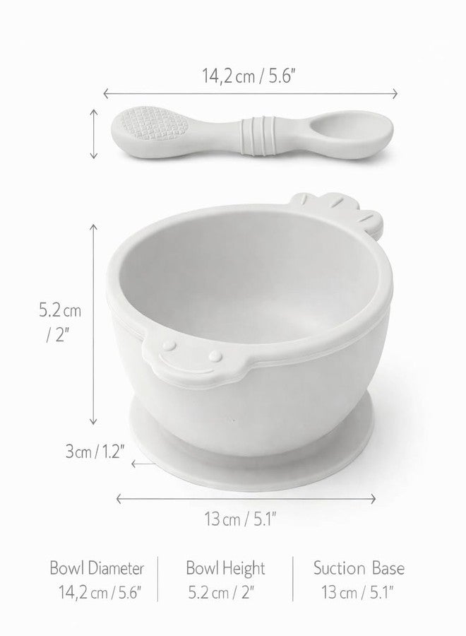 PRAJYA Silicone Baby Feeding Suction Bowl and Spoon, BPA Free Baby Feeding Bowl and Spoon Set for 6-12 Months, Soft Silicone Spoon for Self Feeding, Non-Slip Strong Suction Base (Gray) - Image 3