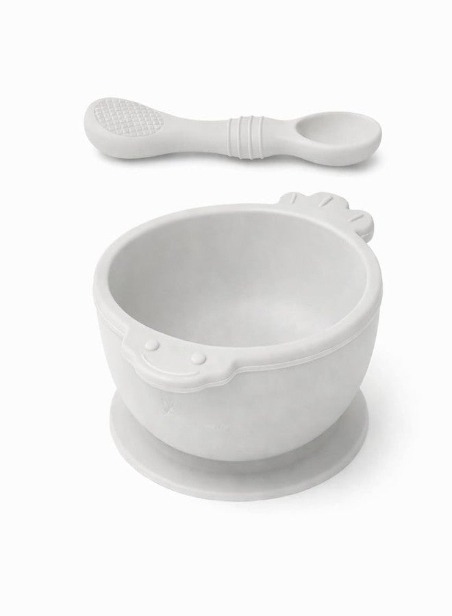 PRAJYA Silicone Baby Feeding Suction Bowl and Spoon, BPA Free Baby Feeding Bowl and Spoon Set for 6-12 Months, Soft Silicone Spoon for Self Feeding, Non-Slip Strong Suction Base (Gray) - Image 5