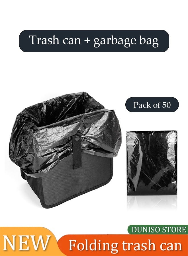 DUNISO Hanging Car Trash Can, portable multifunctional folding storage bag, waterproof and leak proof, with 50 garbage bags, 23 * 23 * 14CM, black  - Image 2