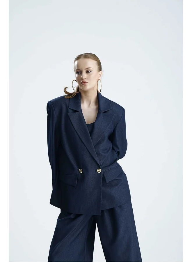 GACACOLLECTION HİLA Dore Buttoned Denim-Style Premium Jacket.