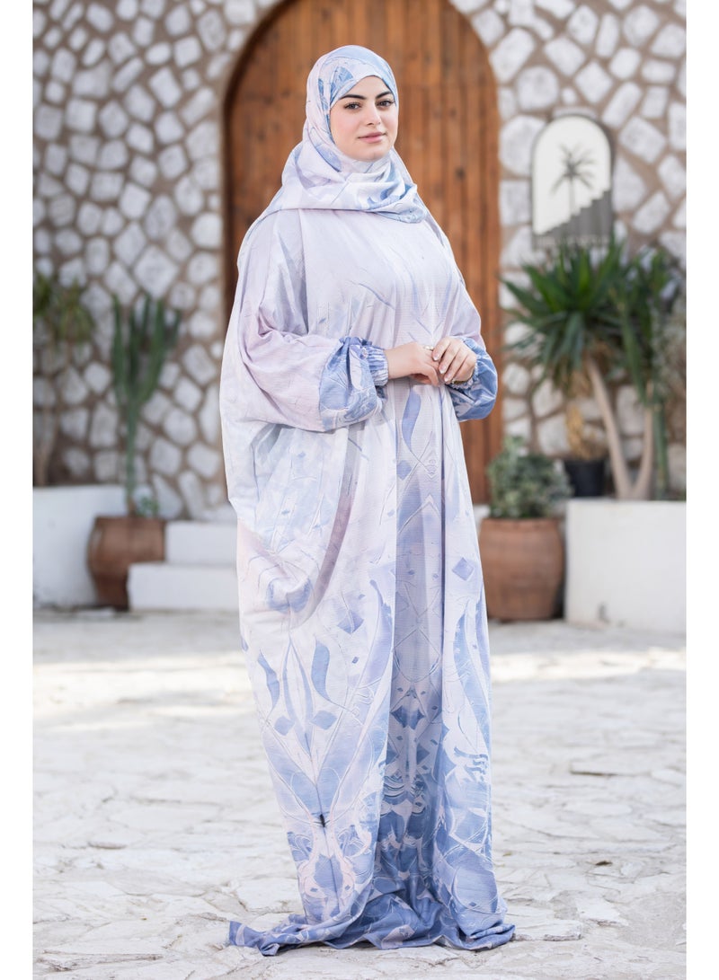 SATR HIJABI Elegant Pastel Blue Printed Isdal – Lightweight Modest Prayer Wear for Women - Image 4