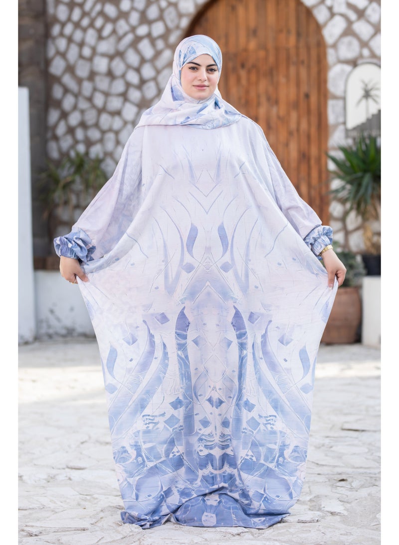 SATR HIJABI Elegant Pastel Blue Printed Isdal – Lightweight Modest Prayer Wear for Women - Image 2