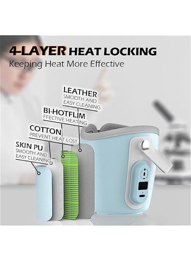 Generic Portable Bottle Warmer for Travel - 40-50℃ Wide Bottle - Mini Baby Bottle Heater for Breastmilk Powder Milk Water, Fast Night Feeding Milk Warmer for Newborn, Blue, 6 Gears for 40/42/44/46/48/50℃  - Image 4