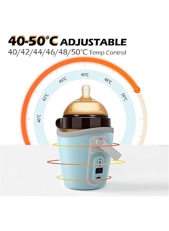 Generic Portable Bottle Warmer for Travel - 40-50℃ Wide Bottle - Mini Baby Bottle Heater for Breastmilk Powder Milk Water, Fast Night Feeding Milk Warmer for Newborn, Blue, 6 Gears for 40/42/44/46/48/50℃  - Image 3