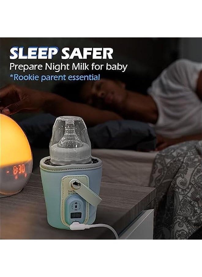 Generic Portable Bottle Warmer for Travel - 40-50℃ Wide Bottle - Mini Baby Bottle Heater for Breastmilk Powder Milk Water, Fast Night Feeding Milk Warmer for Newborn, Blue, 6 Gears for 40/42/44/46/48/50℃  - Image 2