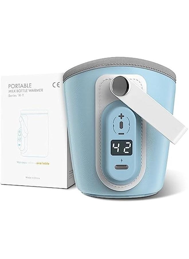 Generic Portable Bottle Warmer for Travel - 40-50℃ Wide Bottle - Mini Baby Bottle Heater for Breastmilk Powder Milk Water, Fast Night Feeding Milk Warmer for Newborn, Blue, 6 Gears for 40/42/44/46/48/50℃  - Image 1