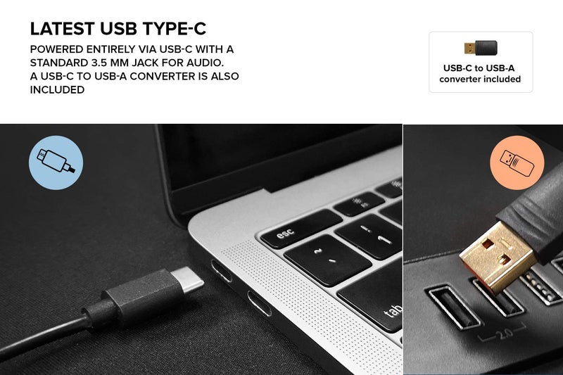 Creative كرييتف بيبل V2 - مكبرات صوت مكتبية بتصميم بسيط تعمل بتقنية USB-C 2.0، مدخل AUX 3.5 مم، 8W RMS مع ذروة 16W لأجهزة الكمبيوتر واللابتوبات، مزود بمحول Type-A وكابل ممتد (أسود) - Image 3