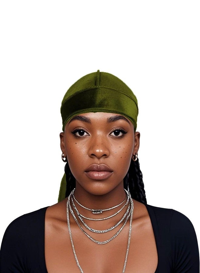 ForceWave Velvet Durag for Men Wave Cap Premium Dorag for Men Women 360 Wave (Olive Green) - Image 2