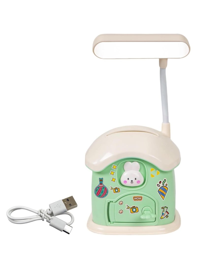 Rechargeable Desk Lamp with Pen Holder & Piggy Bank, Study LED Lamp, Electric Table Lamp, Flexible Night Lamp for Kids (Green) - Image 1
