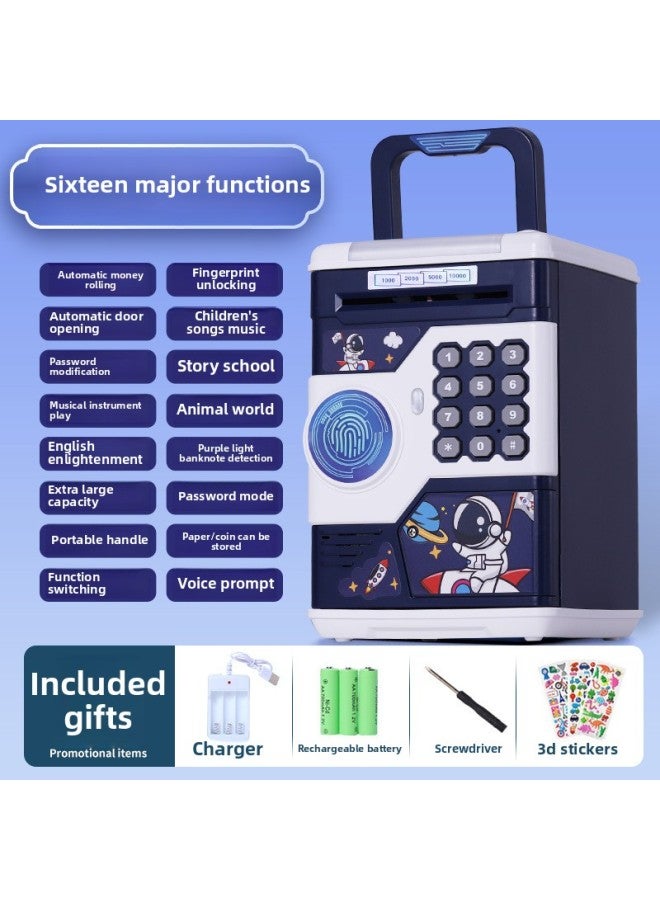 Children's Savings Piggy Bank Boys And Girls Password Box Large Capacity Can Be Stored For Boys And Astronauts-Color:900 Astronaut—16 Major Function Fingerprint Unlocking Automatic Door Opening—rechargeable Model  - Image 1
