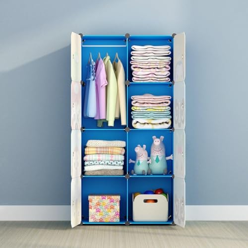 EXVITO 12 Door Kids Plastic Wardrobe for Clothes, Foldable Plastic Almirah for Clothes, Collapsible Wardrobe for Storage, Baby Cupboard for Clothes Storage - (Panda Blue, 8 Door) - Image 4
