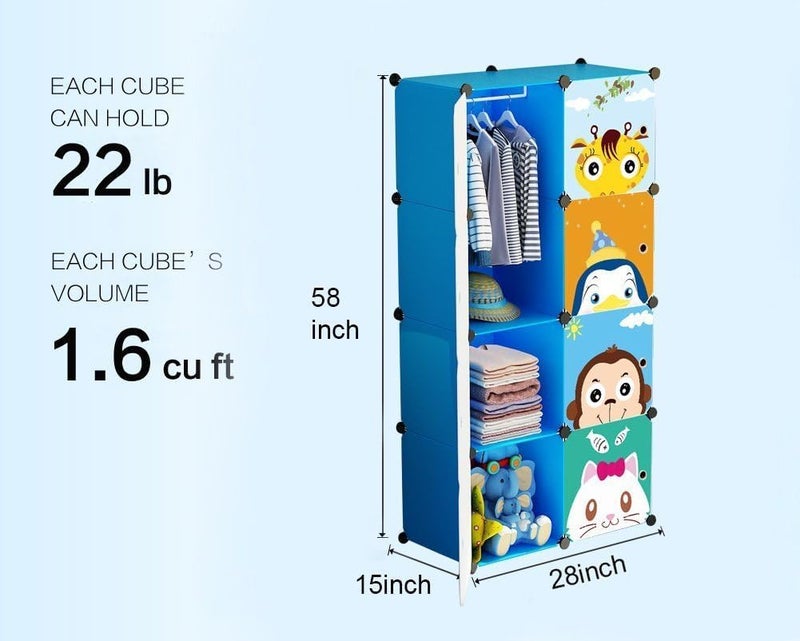 EXVITO 12 Door Kids Plastic Wardrobe for Clothes, Foldable Plastic Almirah for Clothes, Collapsible Wardrobe for Storage, Baby Cupboard for Clothes Storage - (Panda Blue, 8 Door) - Image 2