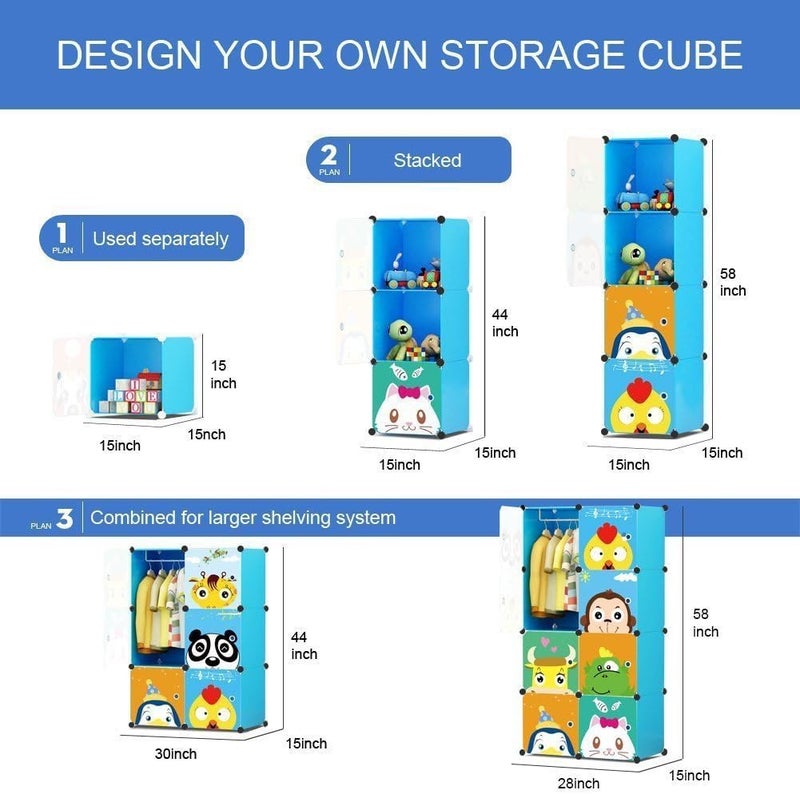 EXVITO 12 Door Kids Plastic Wardrobe for Clothes, Foldable Plastic Almirah for Clothes, Collapsible Wardrobe for Storage, Baby Cupboard for Clothes Storage - (Panda Blue, 8 Door) - Image 5