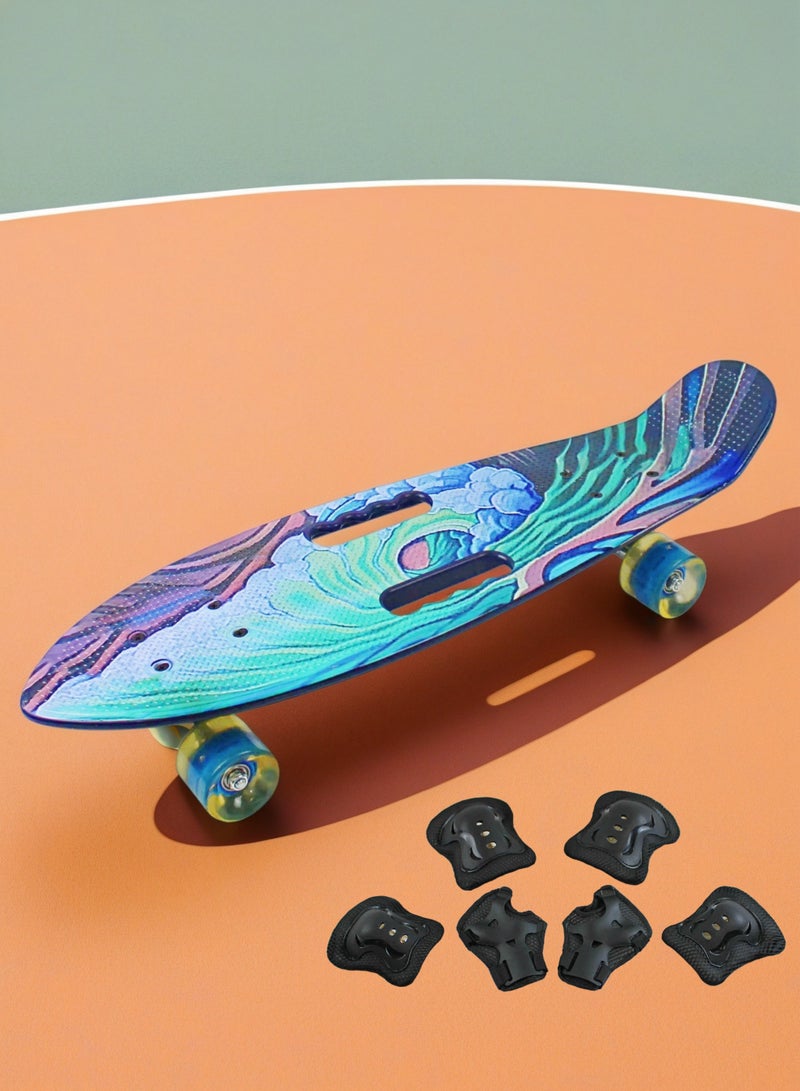 إيزي فيتشور لوح تزلج EASY FUTURE Cruiser للأطفال - لوح قصير على شكل لوح بنس واحد للشباب من سن 6 إلى 12 عامًا، والمراهقين والمبتدئين، لوح تزلج صغير كامل بما في ذلك مجموعة معدات الحماية - Image 1