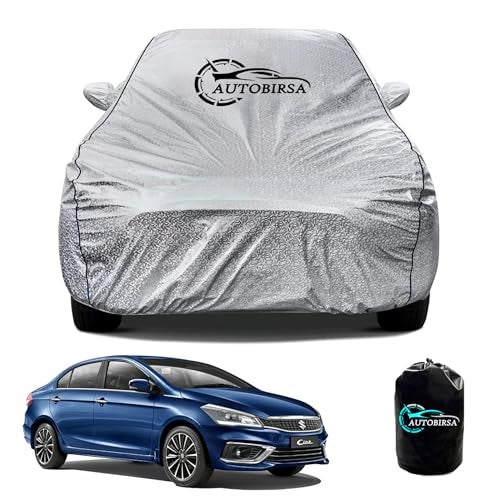 AUTOBIRSA Waterproof Car Body Cover for Maruti Ciaz with Mirror Pocket and Soft Cotton Lining (4 Side Elastic Triple Stitched & Metallic Silver with Black Piping Style) - Image 1