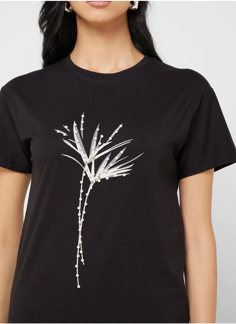 Ginger Crew Neck Embellished T-Shirt