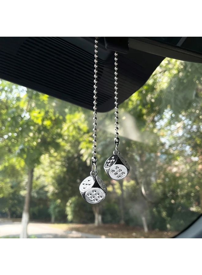 White Alloy Dice Car Pendant Decoration For Rearview Mirror Vehicle Accessory - Image 1
