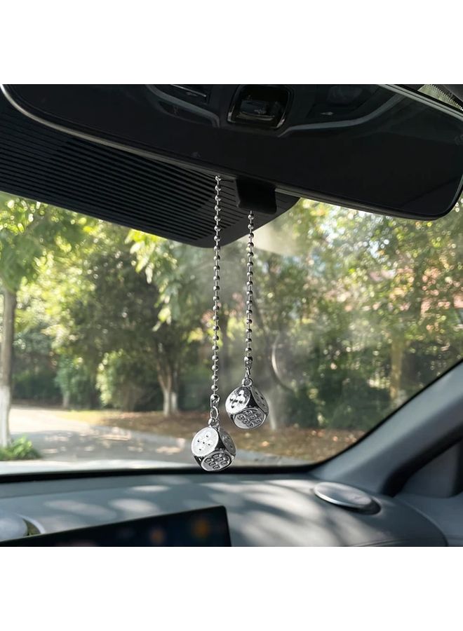 White Alloy Dice Car Pendant Decoration For Rearview Mirror Vehicle Accessory - Image 2
