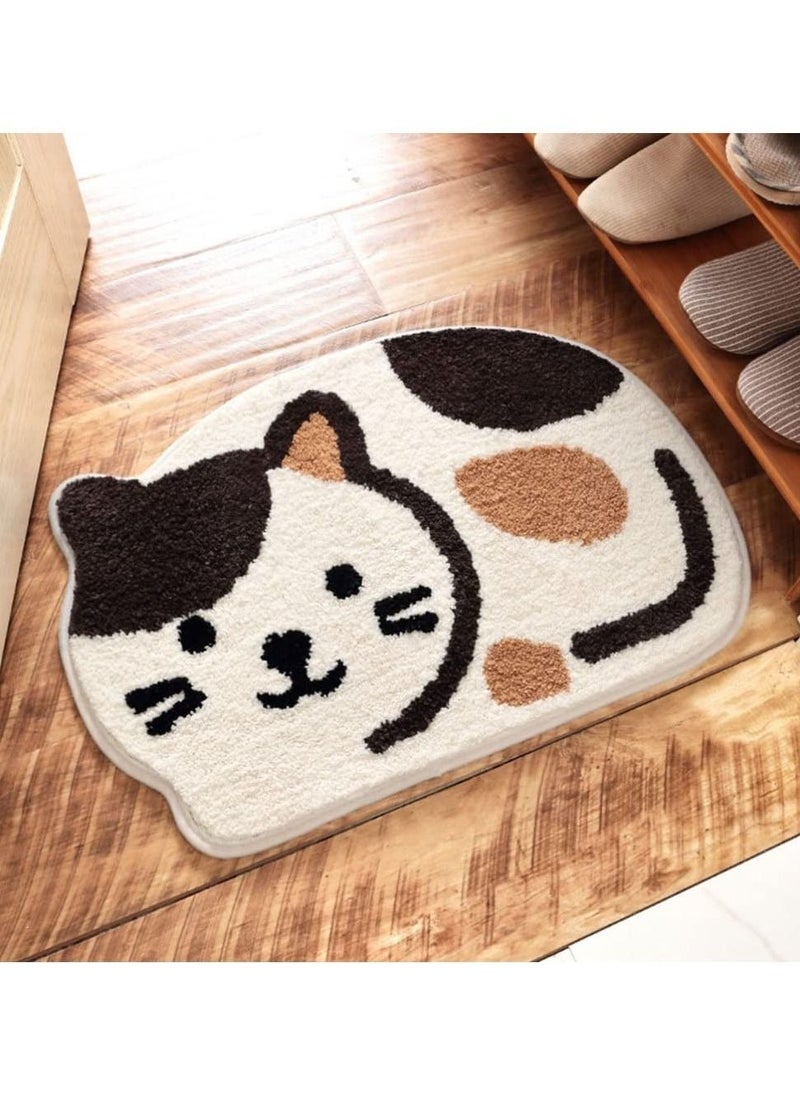 Generic Cute Animal Door Mats, Anti Skid Water Absorbing Cartoon Cat Kitten Floor Mat Irregular Entrance Carpet for Home Kitchen Bathroom Bedroom Beige  - Image 5