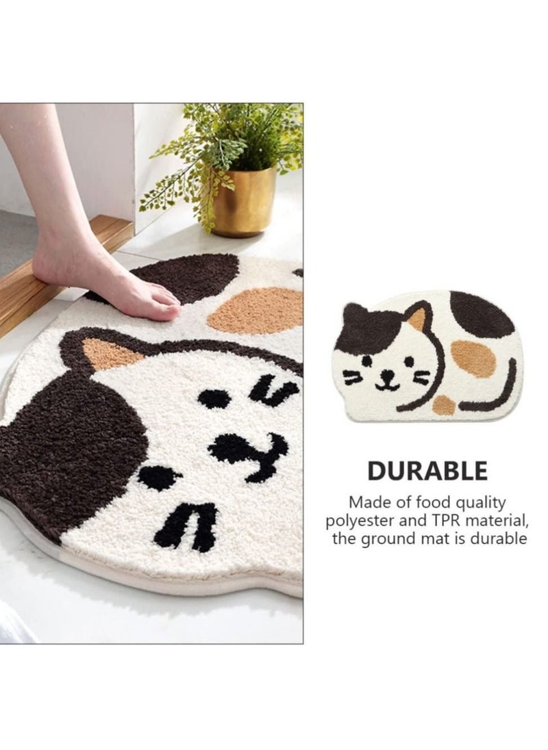 Generic Cute Animal Door Mats, Anti Skid Water Absorbing Cartoon Cat Kitten Floor Mat Irregular Entrance Carpet for Home Kitchen Bathroom Bedroom Beige  - Image 3