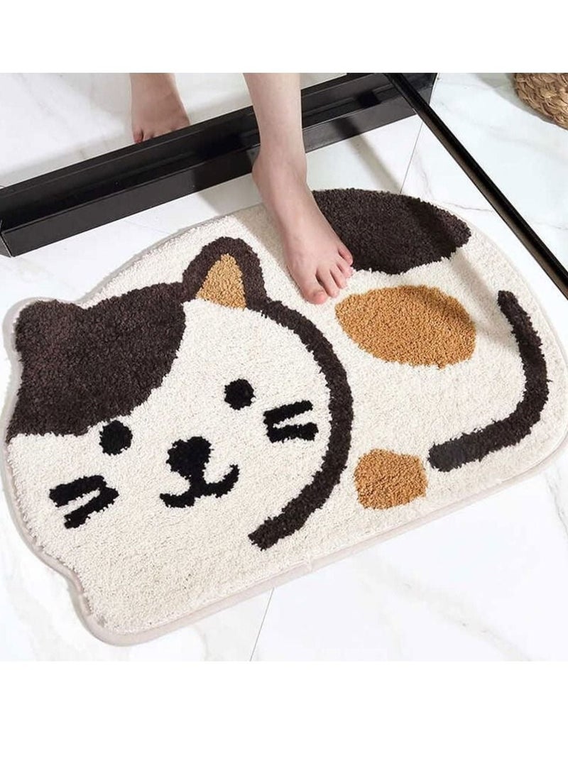 Generic Cute Animal Door Mats, Anti Skid Water Absorbing Cartoon Cat Kitten Floor Mat Irregular Entrance Carpet for Home Kitchen Bathroom Bedroom Beige  - Image 4
