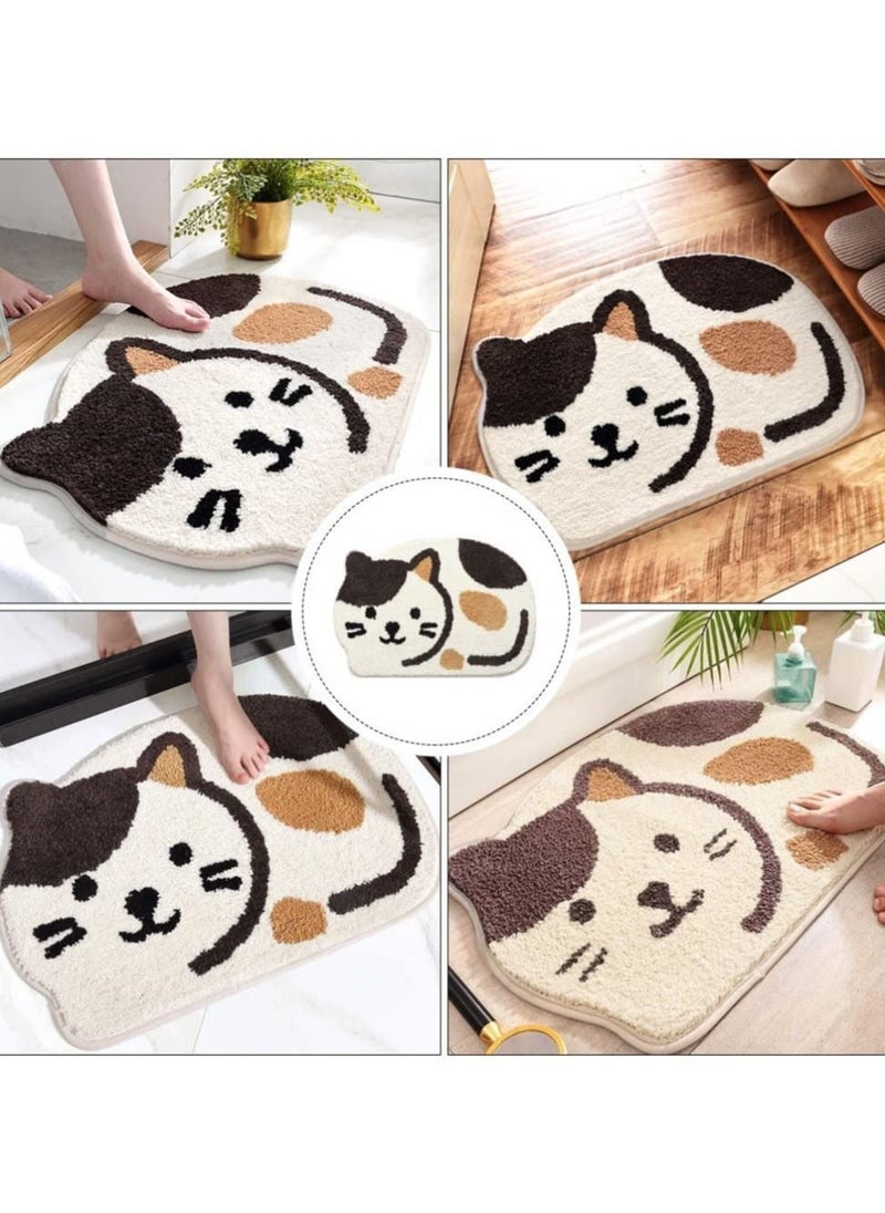 Generic Cute Animal Door Mats, Anti Skid Water Absorbing Cartoon Cat Kitten Floor Mat Irregular Entrance Carpet for Home Kitchen Bathroom Bedroom Beige  - Image 2