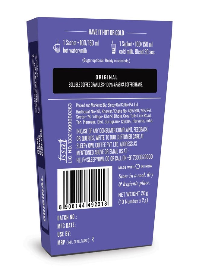 Sleepy Owl Original Freeze Dried Coffee Sachets | 20g - Pack of 10 x 2g Instant Coffee Powder Sachets | 100% Arabica Beans | Aromatic Coffee Pouch | Rich & Smooth | Easy to Use & Carry - Image 2