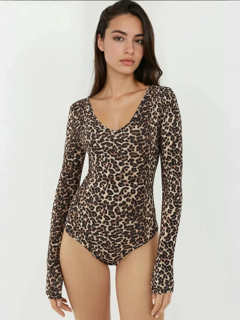 HICCUP Patterned V-NeckFitted Bodysuit