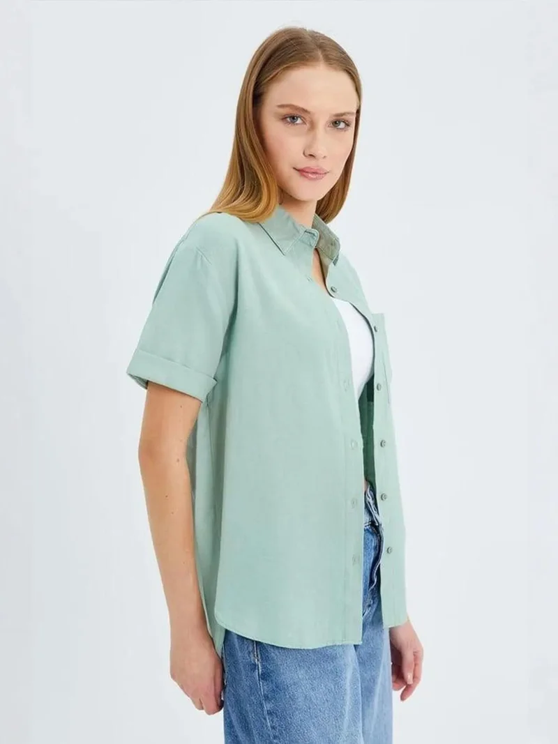 Mixray Sage Green MIXRAY Short Sleeve Shirt with Pockets for Women | Best Price UAE