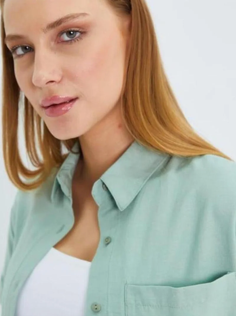 Mixray Sage Green MIXRAY Short Sleeve Shirt with Pockets for Women | Best Price UAE