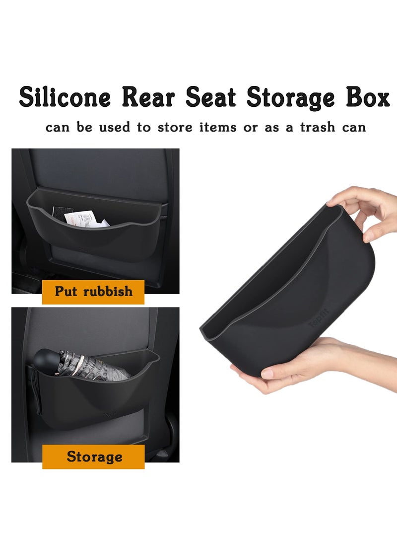 SYOSI Seat Back Organizer for Tesla Model Y Model 3, Silicone Storage Pocket Backseat Hanging Bag Phone Drink Tray Holder for Model Y Model 3 Interior Accessories (Black) - Image 2