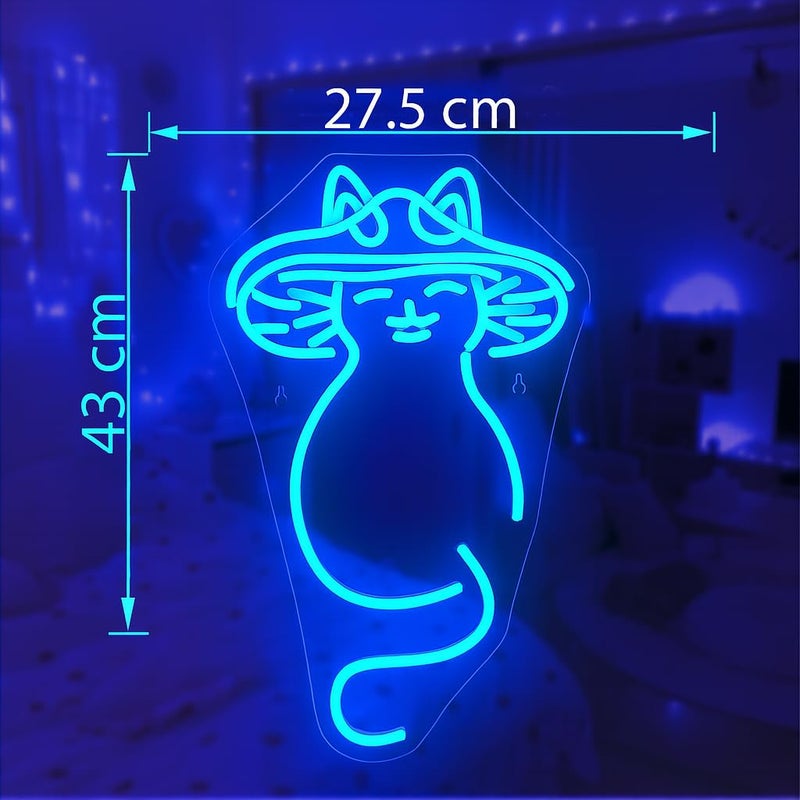 Horoof Home Blue Cat Neon LED Wall Light - 43x27.5 cm Acrylic Backing for Aesthetic Room Decor - Image 2