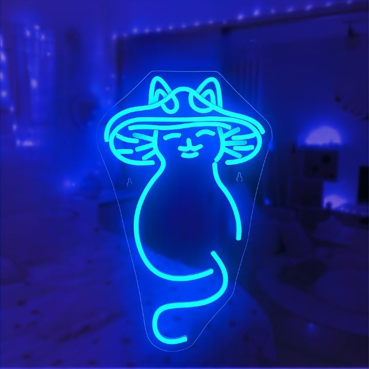 Horoof Home Blue Cat Neon LED Wall Light - 43x27.5 cm Acrylic Backing for Aesthetic Room Decor - Image 1