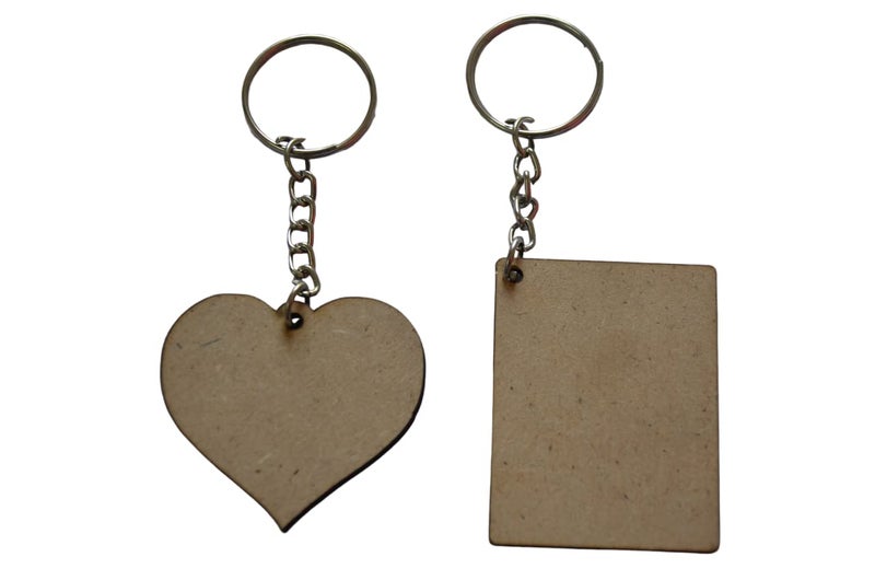 Ecomology Pack Of 50 (25Rectangle & 25Heart) 2 Shape Key Chains With Ring (50 x 50) mm | MDF Art And Craft With Smooth Surface | Mandala Art MDF Board Suitable For Decoupage - Image 2