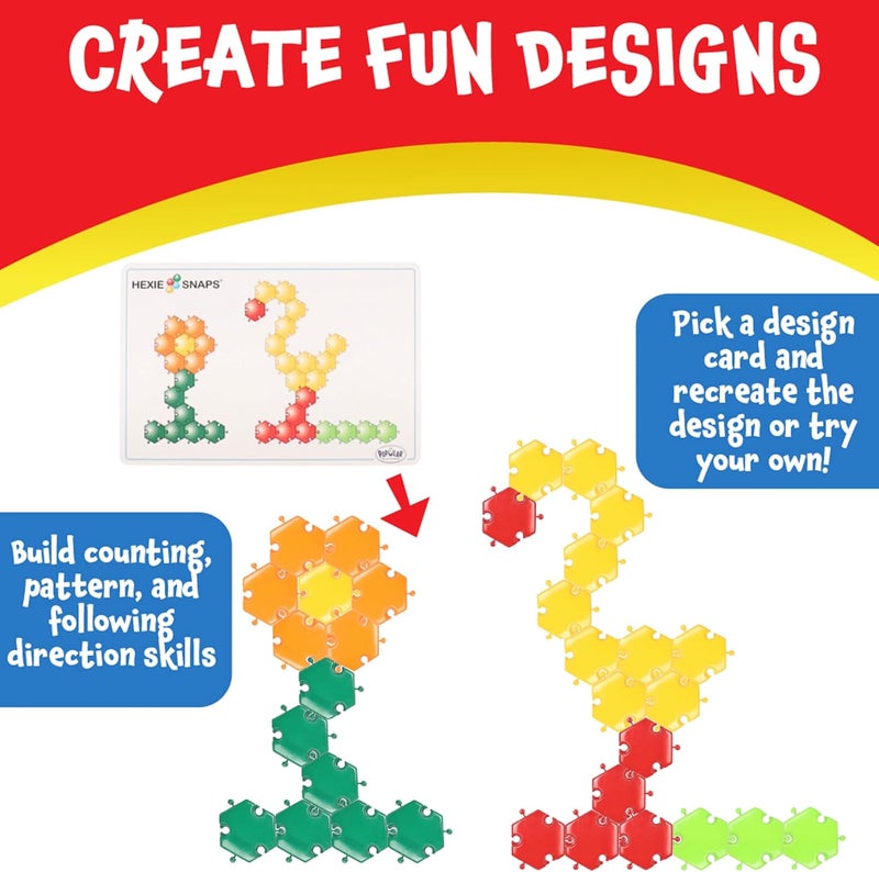Popular Playthings Hexie-Snaps Building Tiles Set with 92 Colorful Hexagonal Pieces for Kids - Image 3