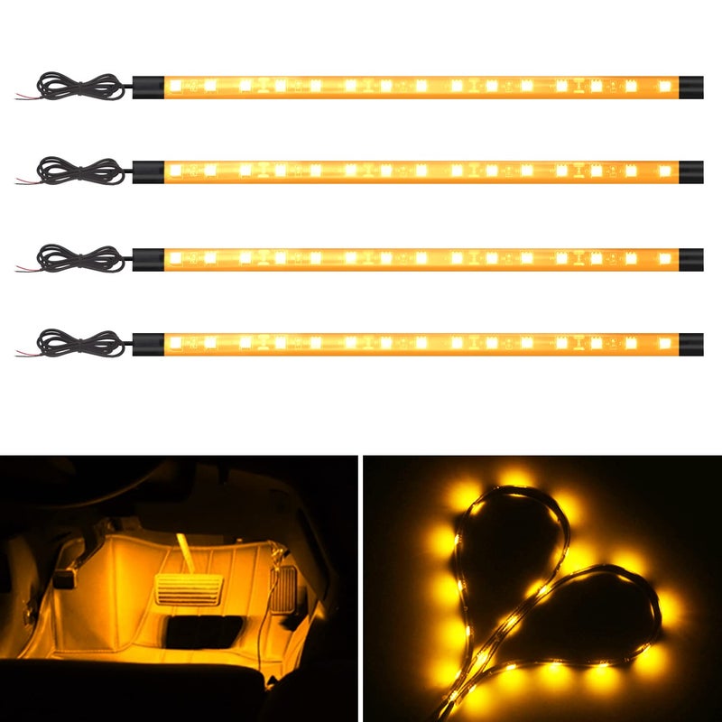 YM EBright AmberYellow Led Strip Lights for Cars 5050 SMD Waterproof Golf Cart Underglow Lights for Motorcycles Boat Scooter Bike Interior Exterior Decoration DC12VPack of 4