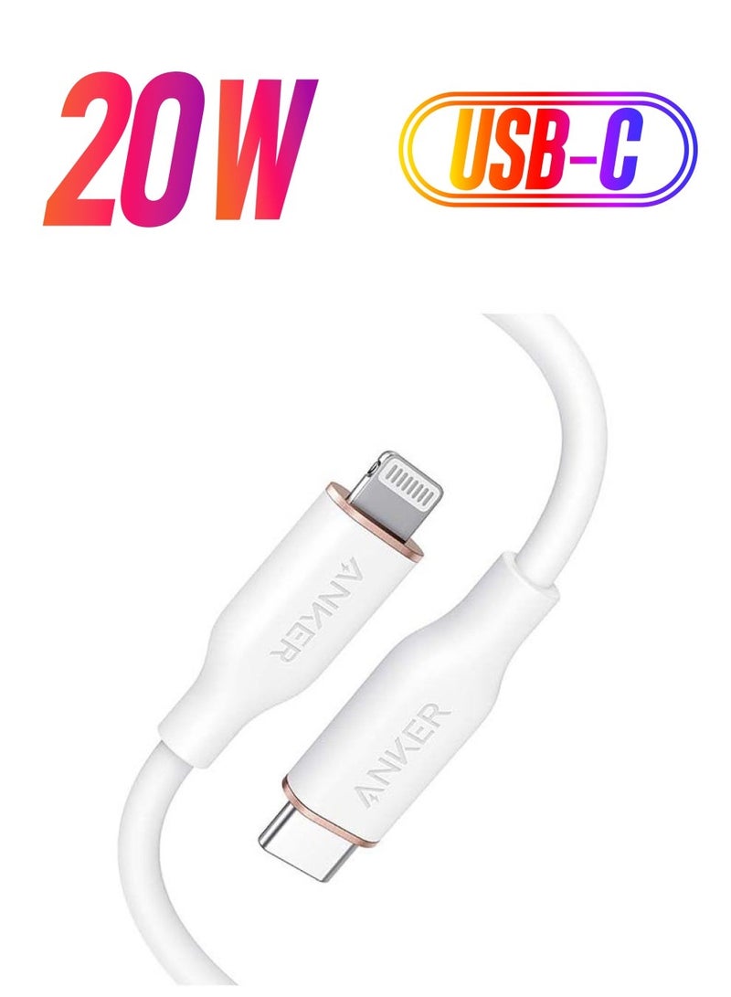 Anker iPhone 16 Pro 20W USB C Fast Charger, PowerPort III Cube for iPhone 16/16 Pro/16 Plus/16 Pro Max, 15/14 Series, Samsung, iPad, Huawei, Xiaomi, Vivo, Oppo and More & PowerLine III Flow, USB C to Lightning Cable for iPhone 14/14 Pro/14 Pro Max/13/12/11/XS/XR/8 Plus [MFi Certified, 3ft, Cloud White] Supports Power Delivery, Silicone Cable (Charger Not Included) Bundle - Image 3