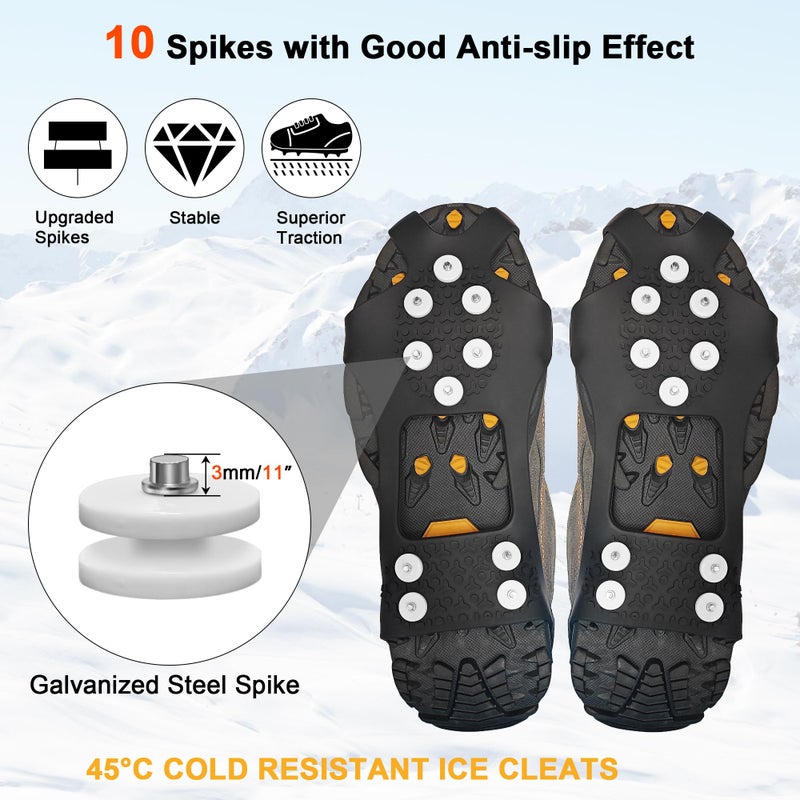 G999 ice Snow Grips: 10 Nail Spikes, Stretchable Snow Grips for Men Women. Ideal for Winter Activities Like Walking, Running, Hiking, Mountaineering, Ice Fishing, or Dog-Walking (M:5-7 W:3-5) - Image 2