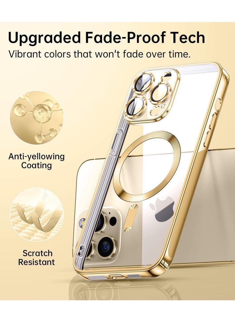 Generic - iPhone 15 Pro Max Clear Case with MagSafe Wireless Charging Compatible Back Cover with Electroplating Shockproof Frame-GOLD - Image 1