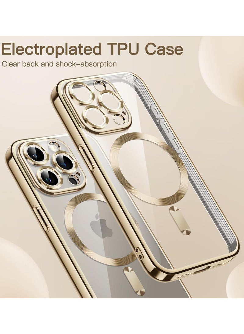 Generic - iPhone 15 Pro Max Clear Case with MagSafe Wireless Charging Compatible Back Cover with Electroplating Shockproof Frame-GOLD - Image 1
