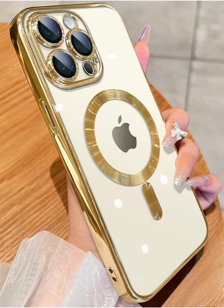 Generic - iPhone 15 Pro Max Clear Case with MagSafe Wireless Charging Compatible Back Cover with Electroplating Shockproof Frame-GOLD - Image 1