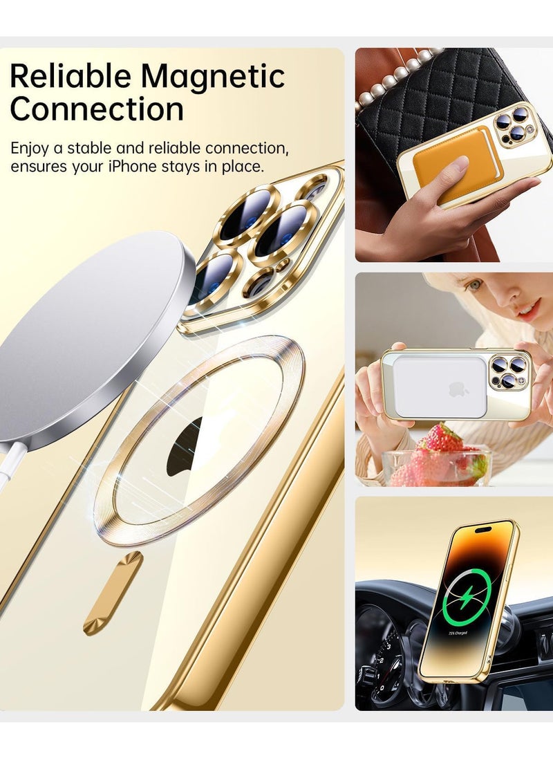 Generic - iPhone 15 Pro Max Clear Case with MagSafe Wireless Charging Compatible Back Cover with Electroplating Shockproof Frame-GOLD - Image 1
