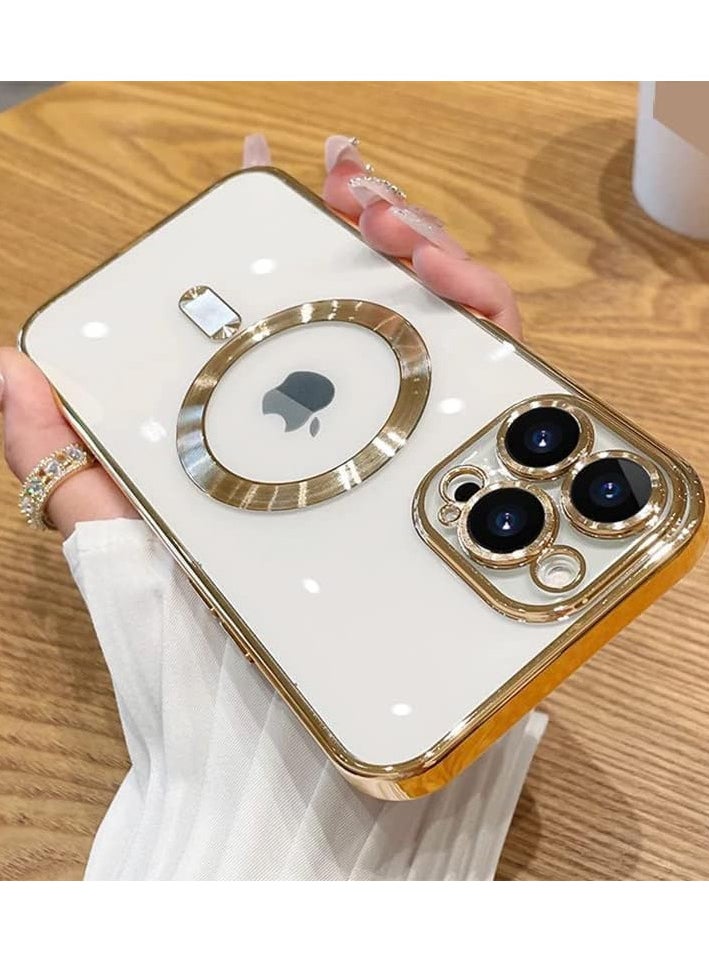 Generic - iPhone 15 Pro Max Clear Case with MagSafe Wireless Charging Compatible Back Cover with Electroplating Shockproof Frame-GOLD - Image 1