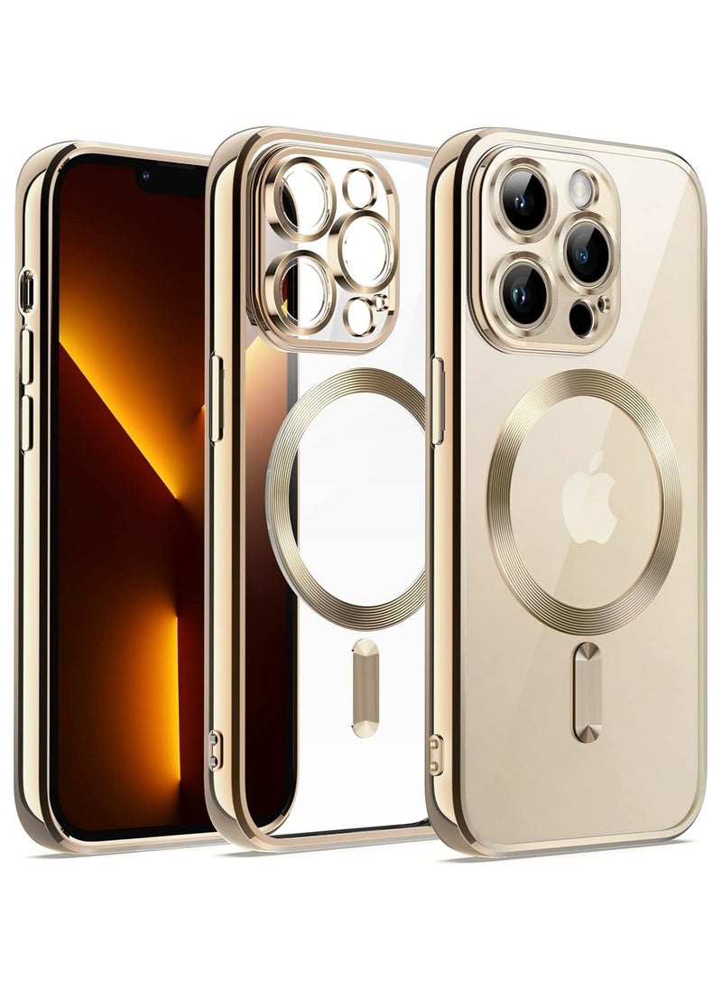 Generic - iPhone 15 Pro Max Clear Case with MagSafe Wireless Charging Compatible Back Cover with Electroplating Shockproof Frame-GOLD - Image 1