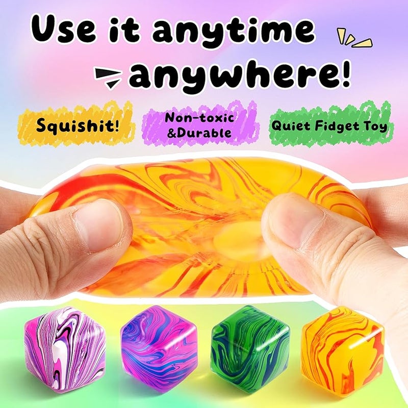 QITAI 4 Pack Squishy Fidget Toys Stress Cube Bulk, Squishies Slow Rising Stress Balls for Adults Kids, Sensory Fidget Toys for Anxiety Relief, Small Squishy Toys for Classroom Prizes Party Favors - Image 2