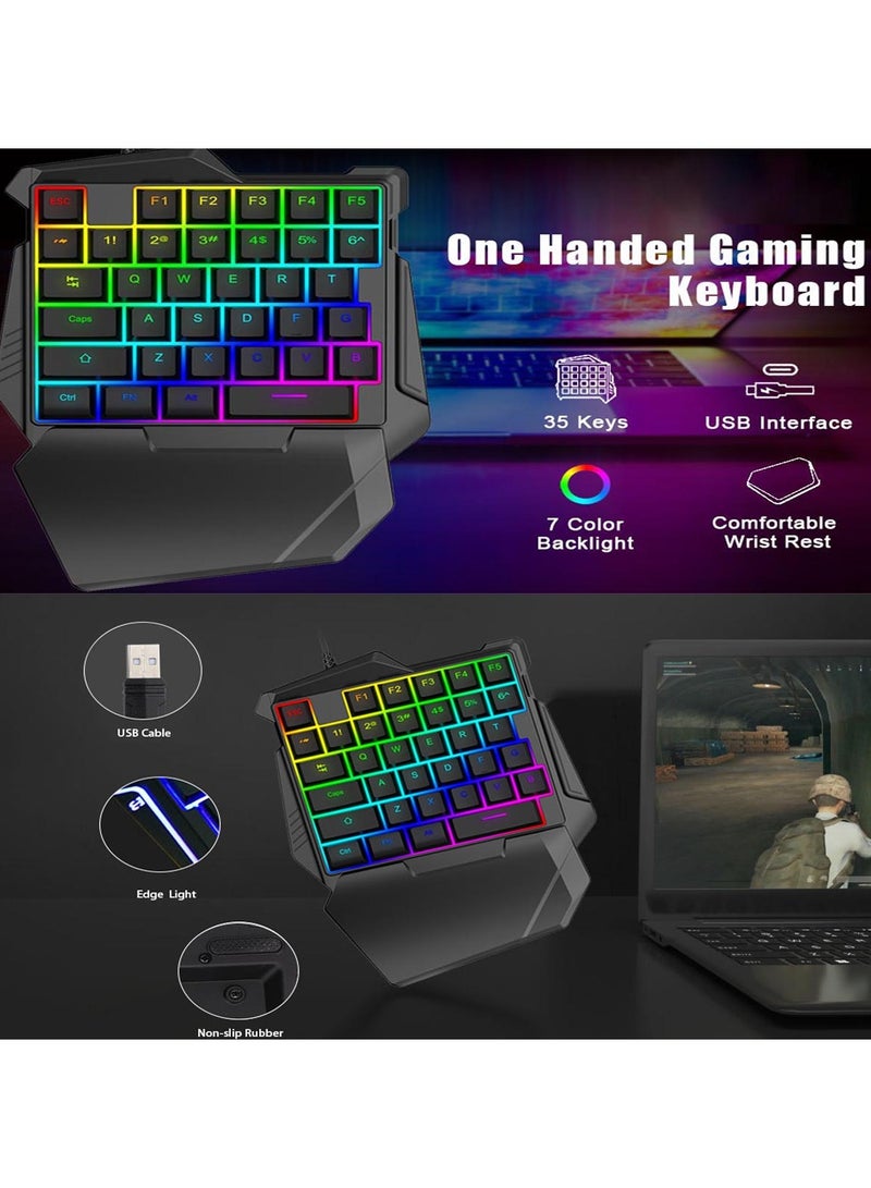 لوحة مفاتيح للألعاب بيد واحدة، 35 مفتاح بتقنية RGB مضيئة، لوحة مفاتيح ألعاب سلكية بتصميم مريح مع دعم للمعصم، مخصصة للاعبين على الكمبيوتر، لوحة مفاتيح متوافقة وصامتة بأضواء RGB للكمبيوتر. - Image 5