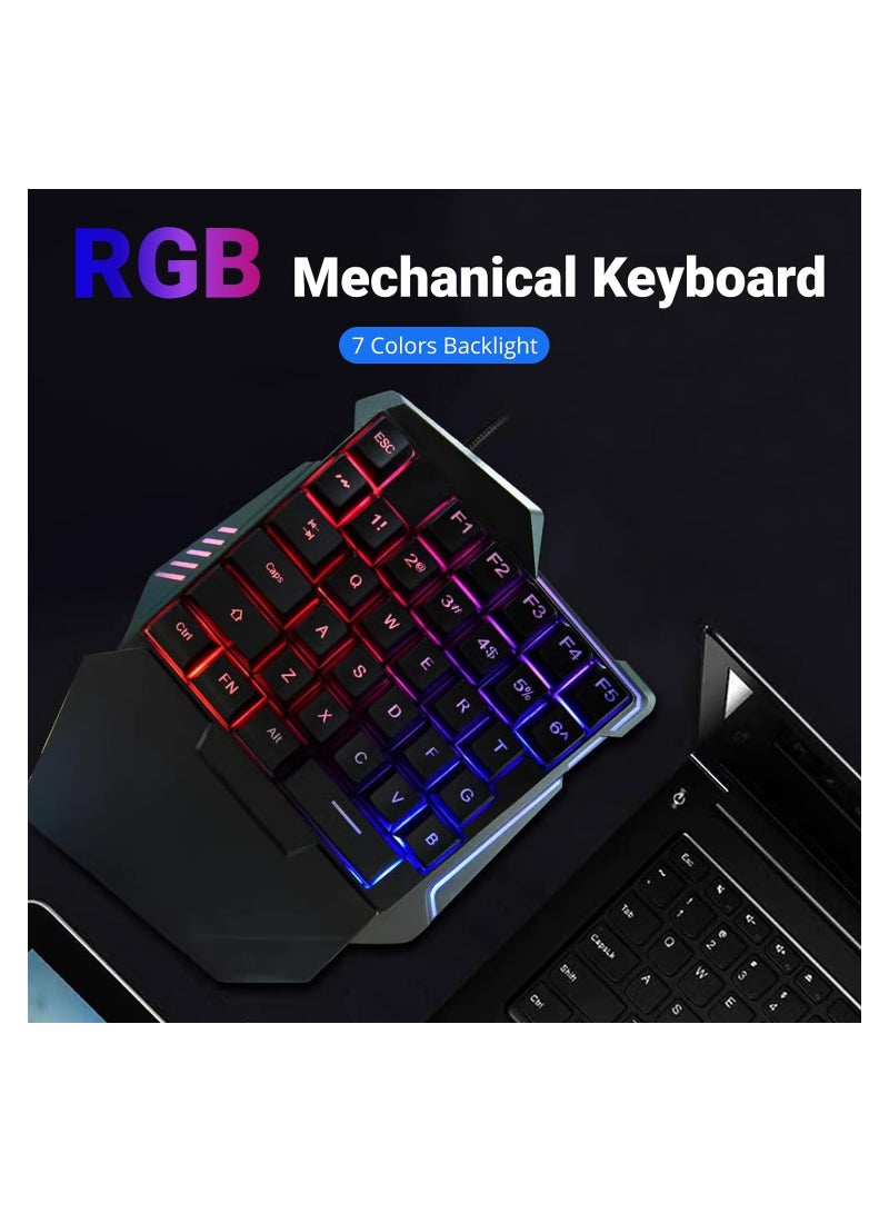 لوحة مفاتيح للألعاب بيد واحدة، 35 مفتاح بتقنية RGB مضيئة، لوحة مفاتيح ألعاب سلكية بتصميم مريح مع دعم للمعصم، مخصصة للاعبين على الكمبيوتر، لوحة مفاتيح متوافقة وصامتة بأضواء RGB للكمبيوتر. - Image 4