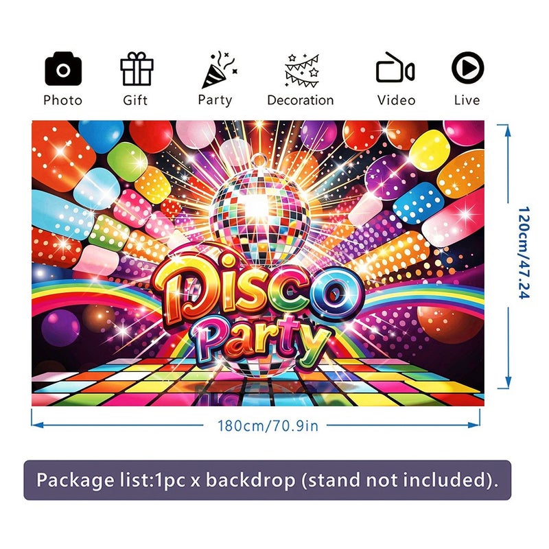 2D Flat Disco Party Banner 244x183cm 8x6ft Large Size Vibrant Colorful Photography Backdrop With Sparkling Disco Ball And Star Design Suitable For Indoor Outdoor Decoration Birthday Parties - Image 5