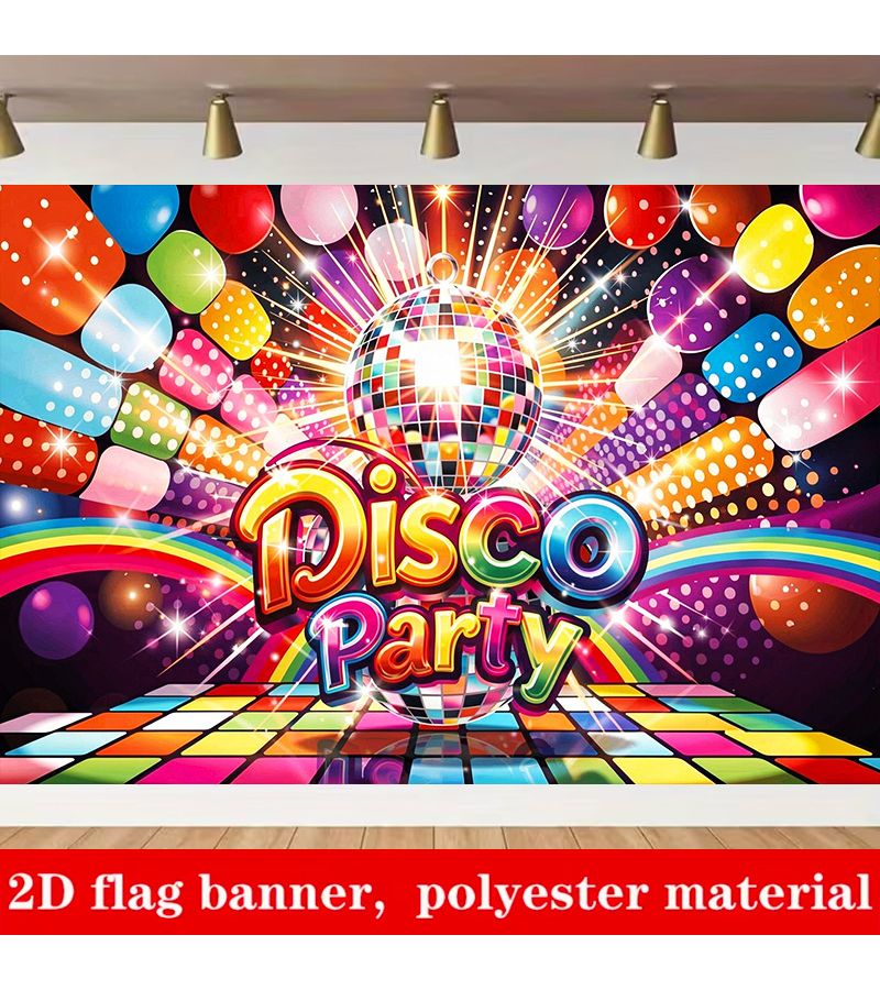 2D Flat Disco Party Banner 244x183cm 8x6ft Large Size Vibrant Colorful Photography Backdrop With Sparkling Disco Ball And Star Design Suitable For Indoor Outdoor Decoration Birthday Parties - Image 2